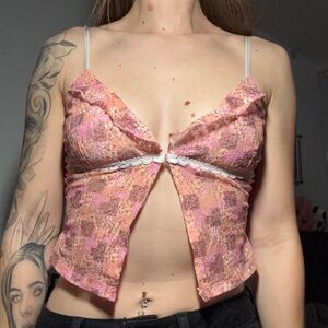 Cute Pink and Orange Patterned Crop Top